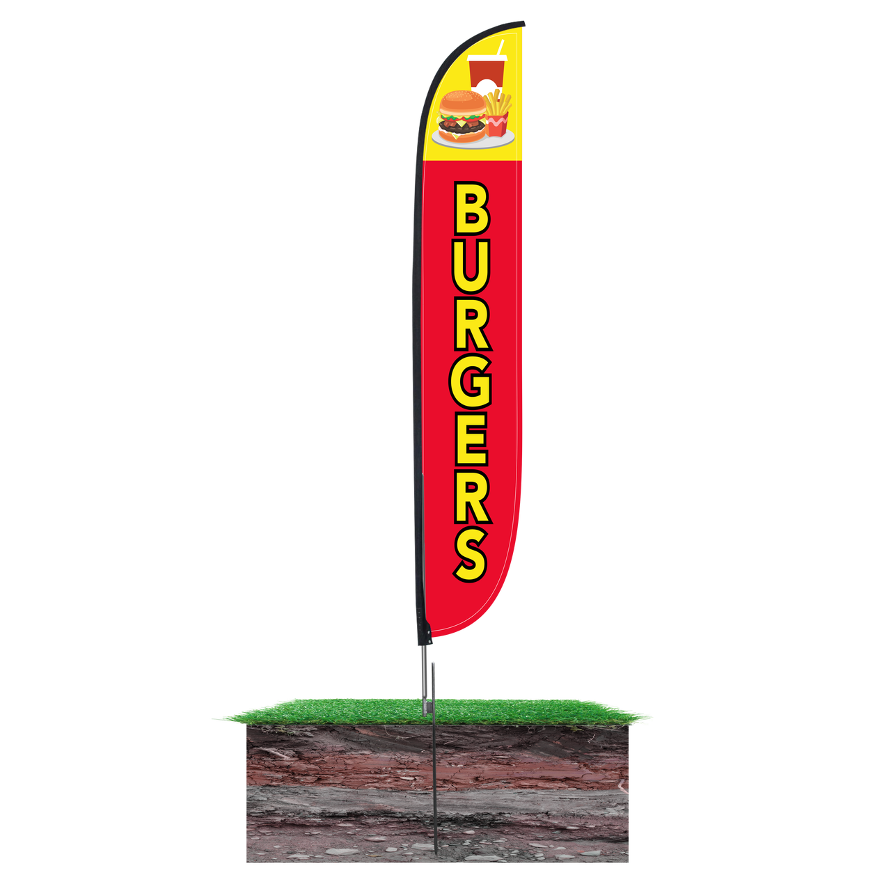 12ft Burgers Feather Flag Red