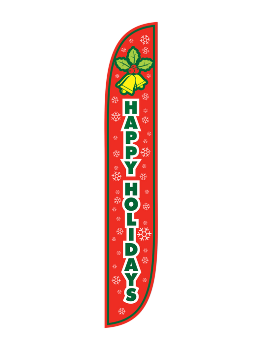 12ft Happy Holidays Feather Flag with Bells & Snow