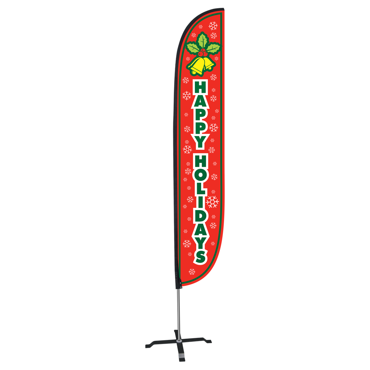 12ft Happy Holidays Feather Flag with Bells & Snow