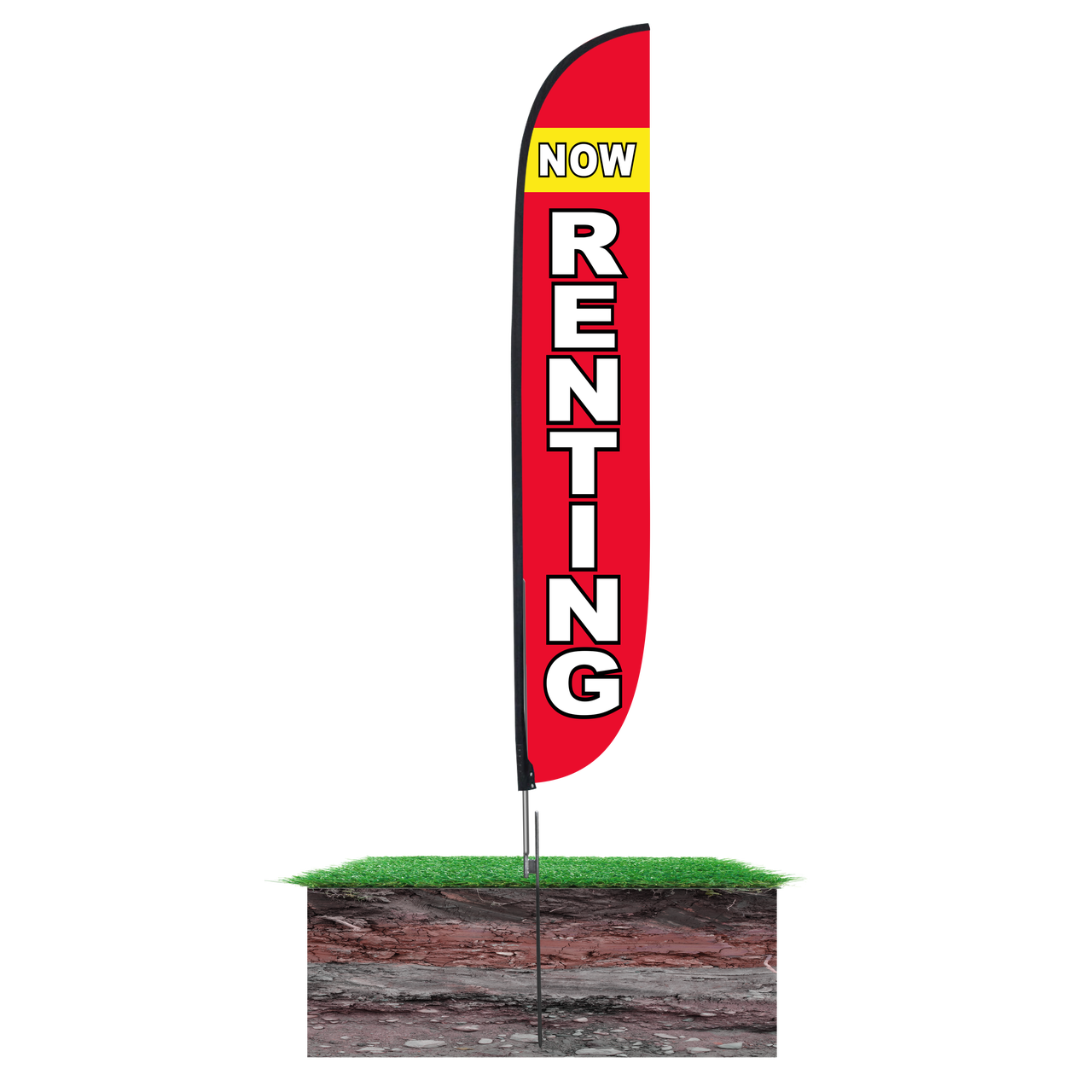 12ft Now Renting Feather Flag Red